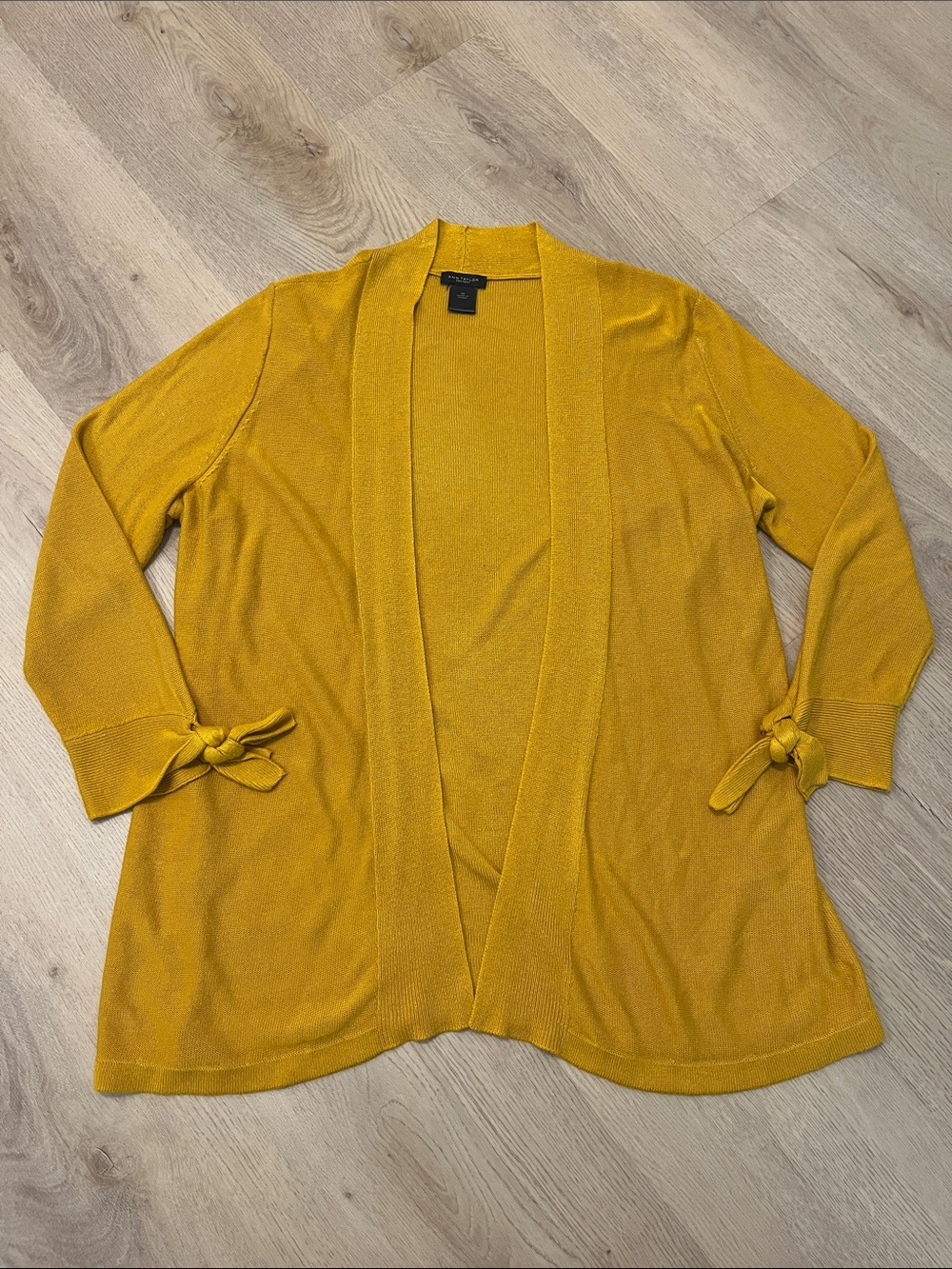 Ann Taylor Mustard Tie-Sleeve Open Front Women's Sweater Cardigan